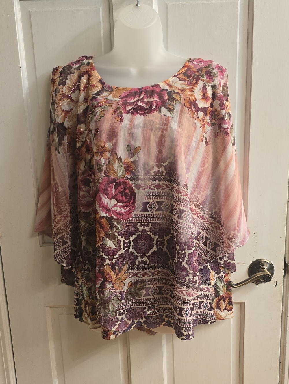 croft & barrow Pink and Purple Floral Sheer Tunic